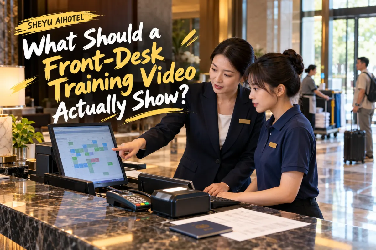 Filming a hotel front-desk workflow video against real system functions